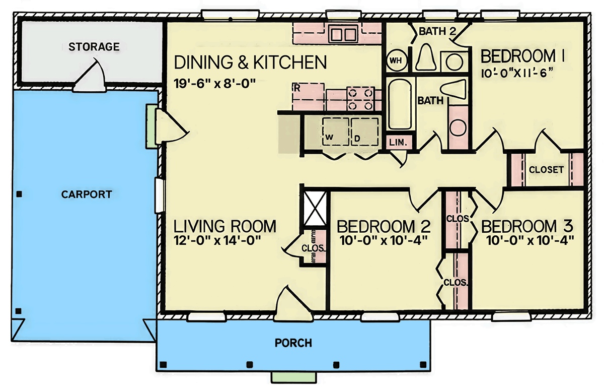 Plan 25973GE: Charming Three Bedroom Ranch House Plan with Classic Brick Exterior - Floor Plan - Image #7 - Ranch, Traditional