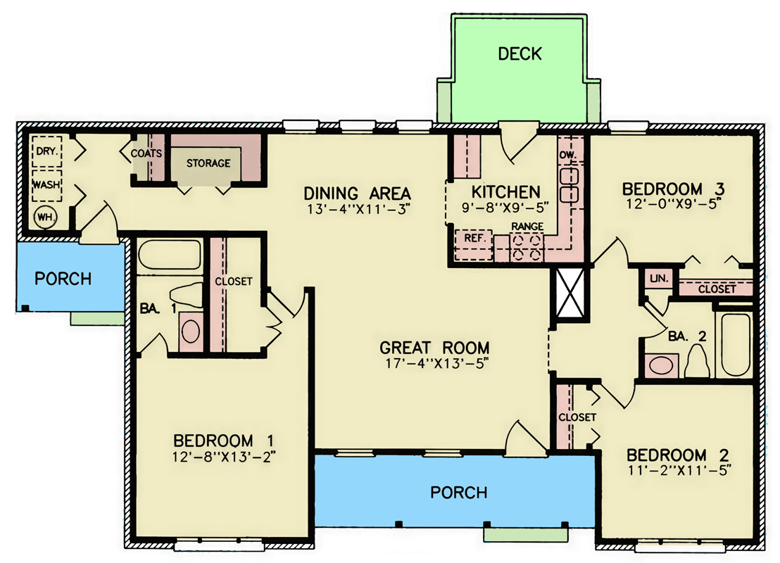 Plan 25974GE: Traditional Three Bedroom Ranch House Plan with Inviting Front Porch - Floor Plan - Image #7 - Ranch, Traditional