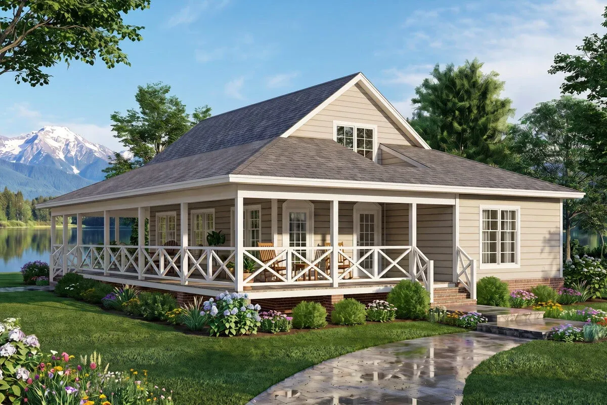 Five Bedroom Southern Cabin House Plan with Expansive Wraparound Porch