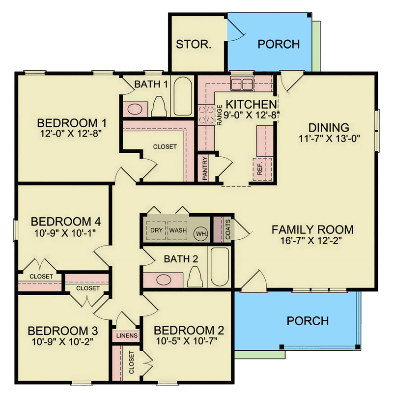Plan 25985GE: Four Bedroom Ranch House Plan with Classic Traditional Style - Floor Plan - Image #7 - Ranch, Traditional