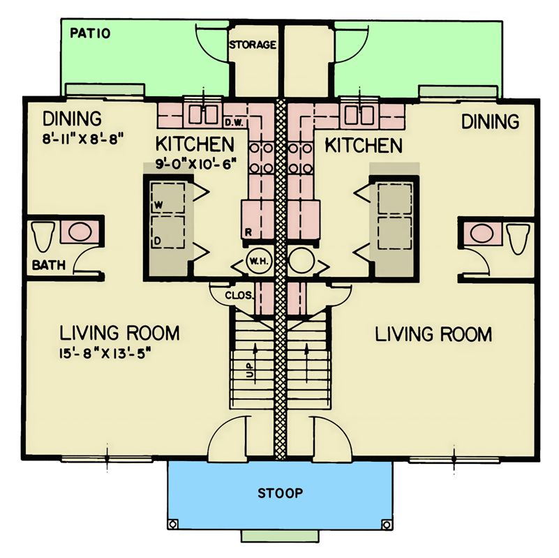 Plan 25990GE: Contemporary Multifamily House Plan with Two Bedrooms and Two Bathrooms - Floor Plan - Main Level - Contemporary, Modern