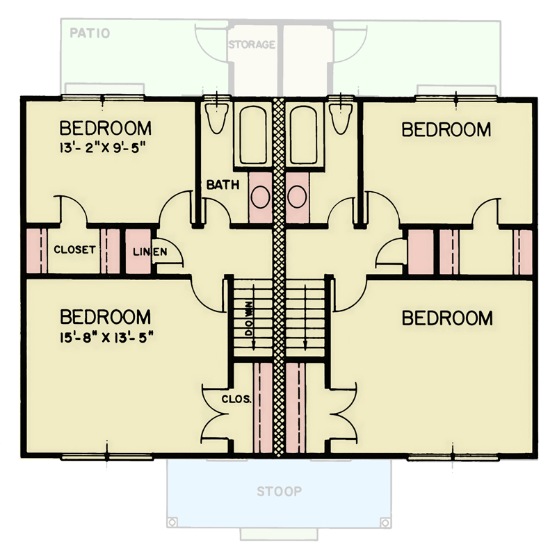 Plan 25990GE: Contemporary Multifamily House Plan with Two Bedrooms and Two Bathrooms - Floor Plan - 2nd Level - Contemporary, Modern