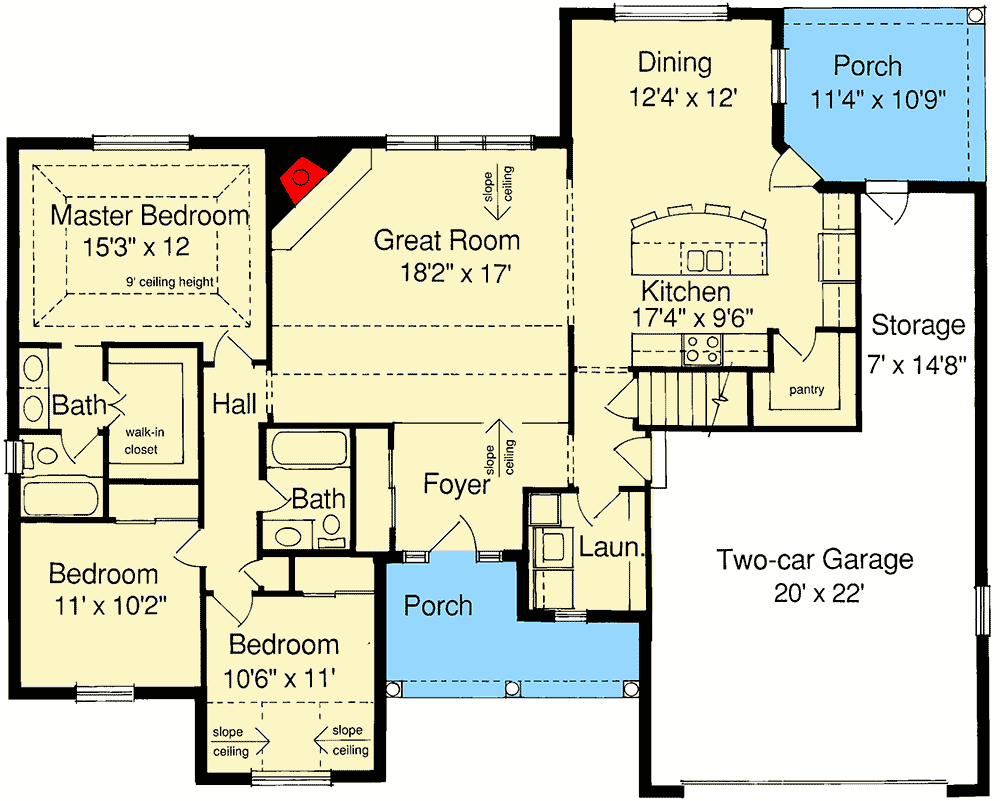 Plan 3914ST: Traditional Ranch Under 1600 Square Feet with 3 Bedrooms - Floor Plan - Main Level - Cottage, Ranch