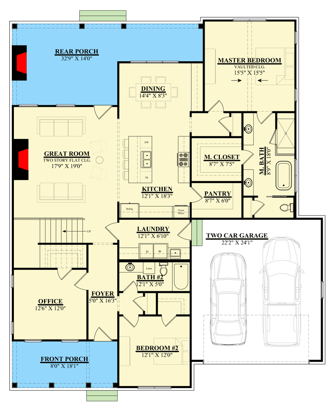 Plan 930003TLR: New American Transitional House Plan with 6 Bedrooms and Two-Story Great Room - Floor Plan - Main Level - Craftsman, New American, Transitional