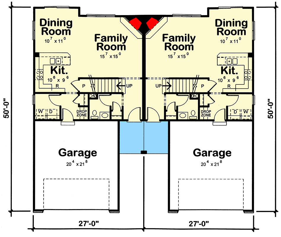 Plan 42770DB:  Charming Traditional Craftsman Two-Story Duplex House Plan with Two-Car Garage - Floor Plan - Image #7 - Craftsman, Traditional
