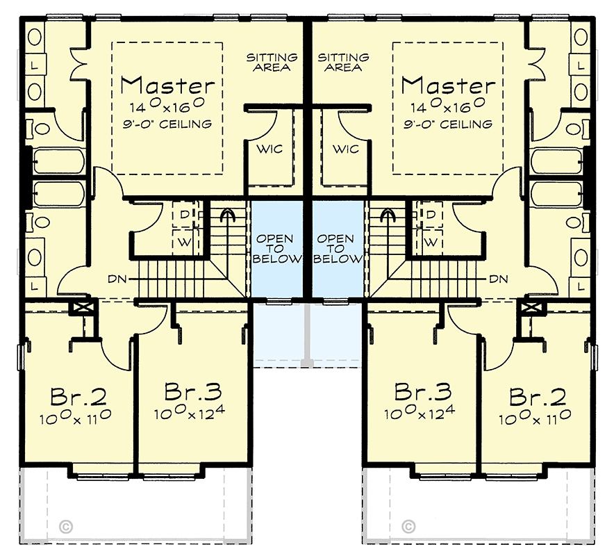 Plan 42771DB: Northwest Traditional Duplex House Plan with Three Bedrooms - Floor Plan - Image #7 - Northwest, Traditional