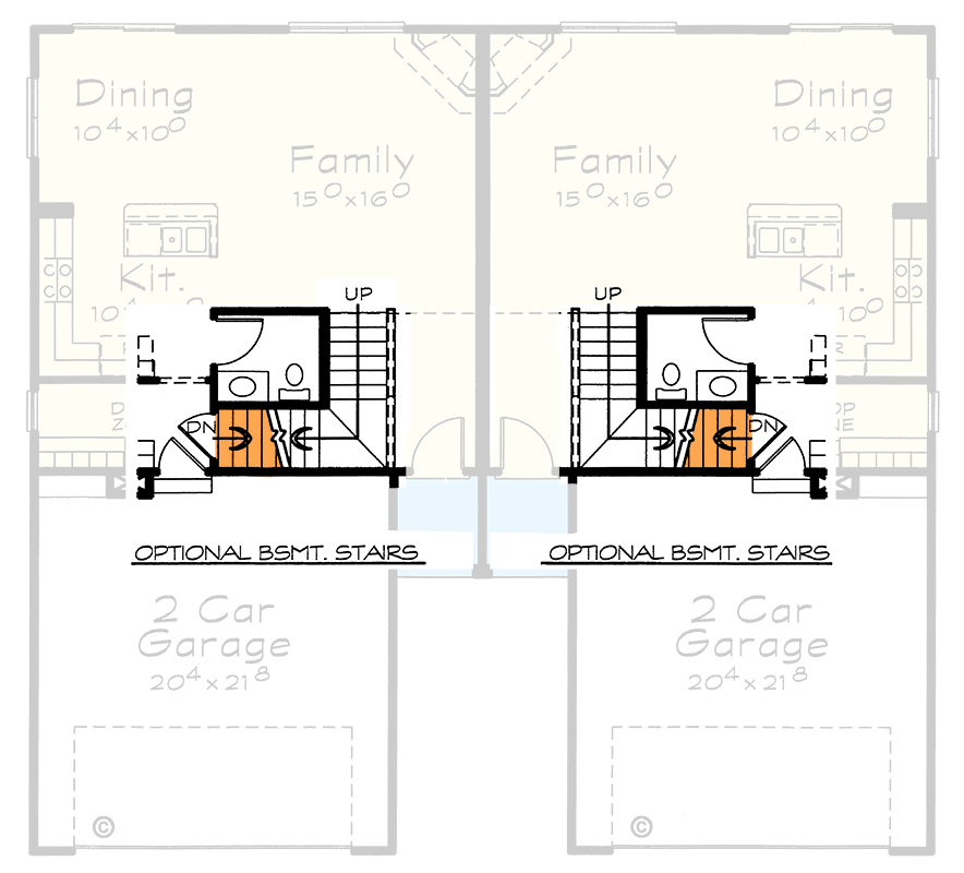 Plan 42771DB: Northwest Traditional Duplex House Plan with Three Bedrooms - Floor Plan - Basement Stairs Location - Northwest, Traditional