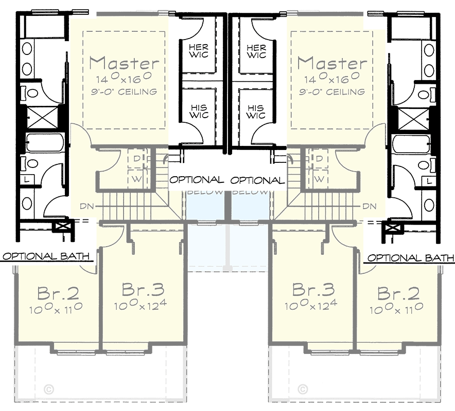 Plan 42771DB: Northwest Traditional Duplex House Plan with Three Bedrooms - Floor Plan - Optional Second Level Layout - Northwest, Traditional