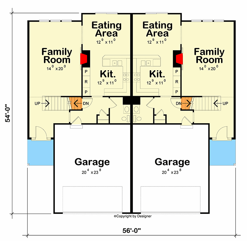 Plan 42773DB: Modern Farmhouse Duplex House Plan with Three Bedrooms and Two-Car Garages - Floor Plan - Image #7 - Modern Farmhouse, New American