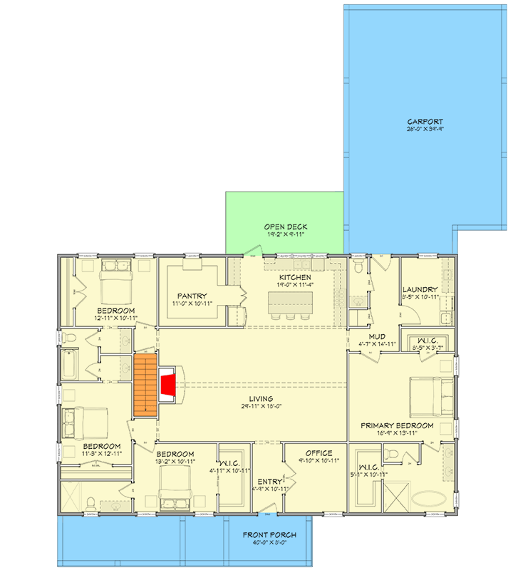 Plan 800005GDP: Modern Farmhouse House Plan with 4 Bedrooms and 3-Car Carport - Floor Plan - Image #5 - Country, Farmhouse, Modern Farmhouse, New American, Ranch, Vacation
