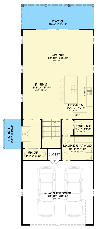 Plan 850052PKE: Modern Three Bedroom House Plan with Two Car Garage and Patio - Floor Plan - Main Level - Contemporary, Modern