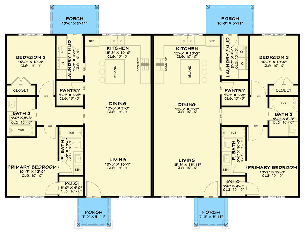 Plan 850053PKE: Modern Barndominium Duplex House Plan with Two Bedrooms and Two Baths - Floor Plan - Image #14 - Barndominium, Modern Farmhouse