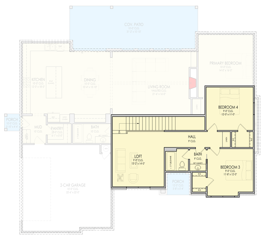 Plan 880022HLN: Modern European House Plan with 4 Bedrooms and Spacious Rear Porch - Floor Plan - 2nd Level - European, New American, Traditional, Tudor
