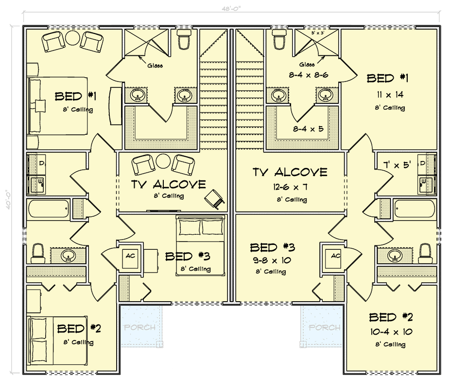 Plan 52566WM: Traditional Three Bedroom Duplex House Plan with Private Garages - Floor Plan - Image #24 - Traditional