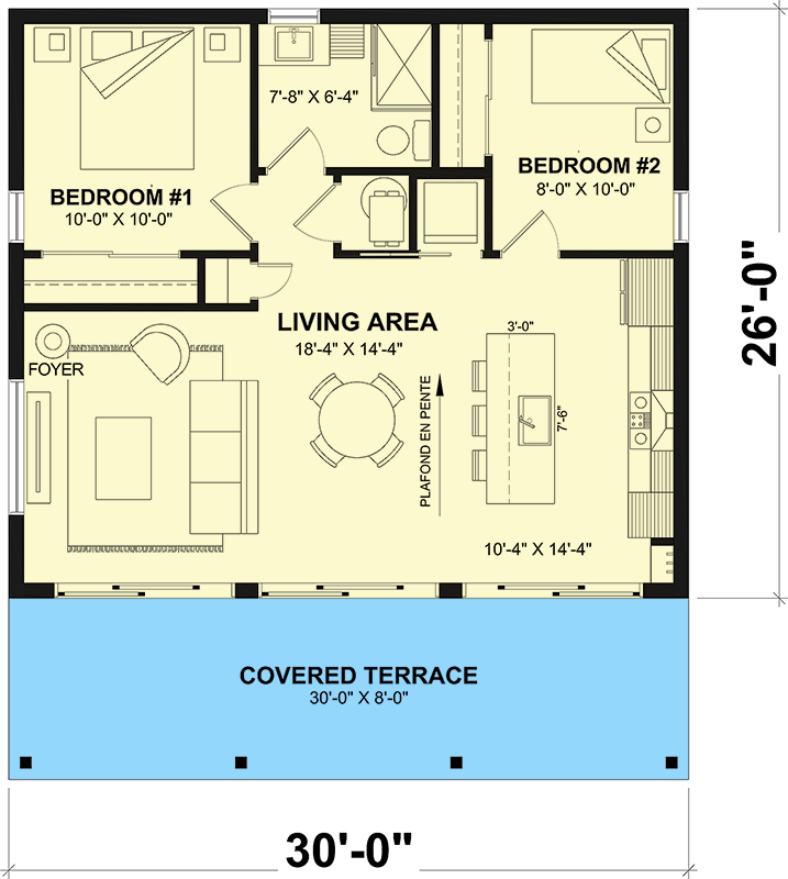 Modern Mountain Cabin House Plan with Two Bedrooms and Open Layout - 22753DR floor plan - 