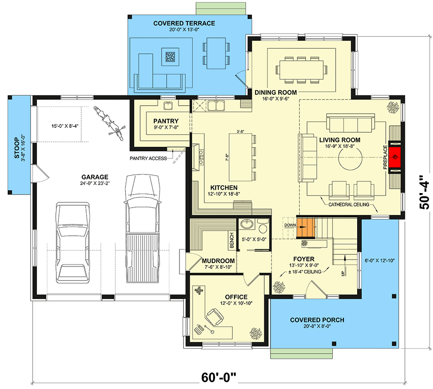 Plan 22755DR: Modern Farmhouse House Plan with 4 Bedrooms and 2,780 Square Feet - Floor Plan - Image #3 - Farmhouse, Modern Farmhouse, New American