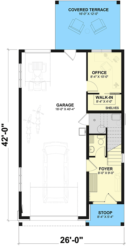 Plan 22756DR: Modern Farmhouse House Plan with Two Bedrooms and Tandem Garage - Floor Plan - Image #3 - Farmhouse, Modern Farmhouse, Traditional