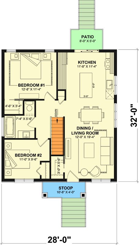Plan 22764DR: Charming Two-Bedroom Farmhouse Cottage House Plan with Efficient Layout - Floor Plan - Image #7 - Cottage, Country, Farmhouse