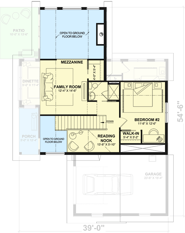 Plan 22766DR: Two-Bedroom Mountain Style House Plan with Courtyard Entry and Loft - Floor Plan - Image #12 - Country, Mountain