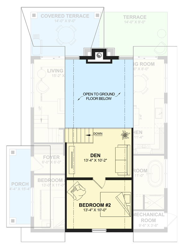 Plan 22767DR: Rustic Cottage House Plan with Two Bedrooms and Loft - Floor Plan - 2nd Level - Cabin, Cottage, Rustic