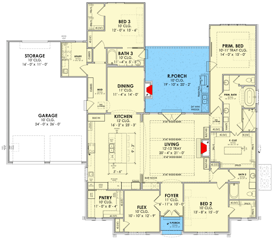 Plan 185048PHD: European French Country House Plan with Three Bedrooms and Tandem Garage - Floor Plan - Image #2 - European, French Country, Traditional