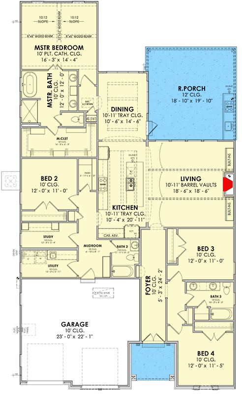 Plan 185049PHD: Transitional House Plan with 4 Bedrooms and 2-Car Garage - Floor Plan - Image #2 - New American, Transitional