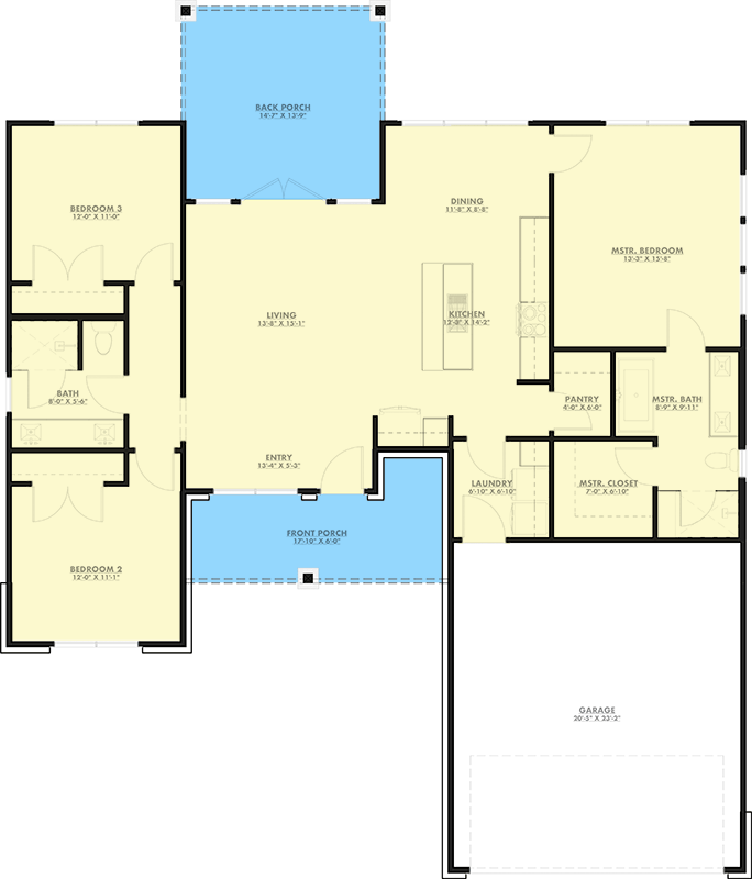 Plan 150032HRP: Three Bedroom New American Ranch House Plan with Two-Car Garage - Floor Plan - Image #8 - Craftsman, Mountain, New American, Ranch