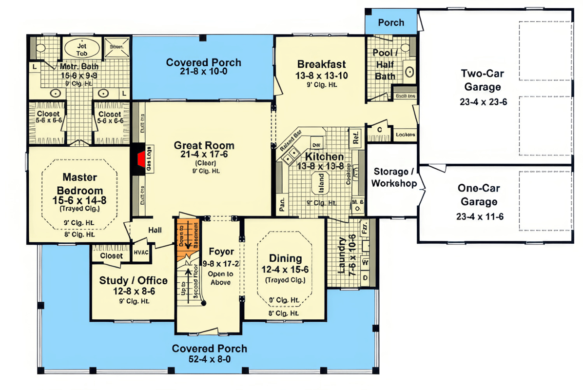 Plan 51392MM: Modern Farmhouse House Plan with Four Bedrooms and Wraparound Porch - Floor Plan - Main Level - Country, Farmhouse, Modern Farmhouse, Traditional