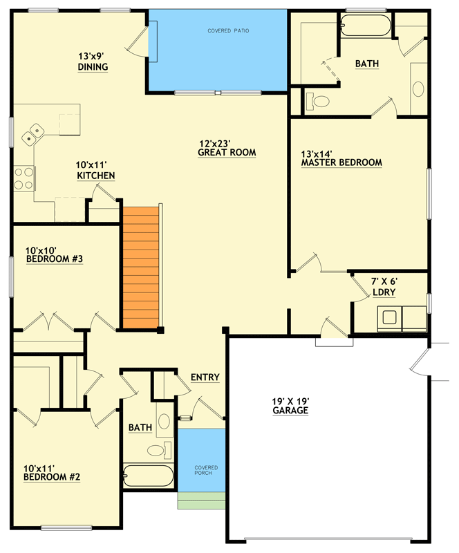 Plan 849120PGE: Charming Three Bedroom Craftsman Ranch House Plan with Two Car Garage - Floor Plan - Main Level - Craftsman, Ranch, Traditional
