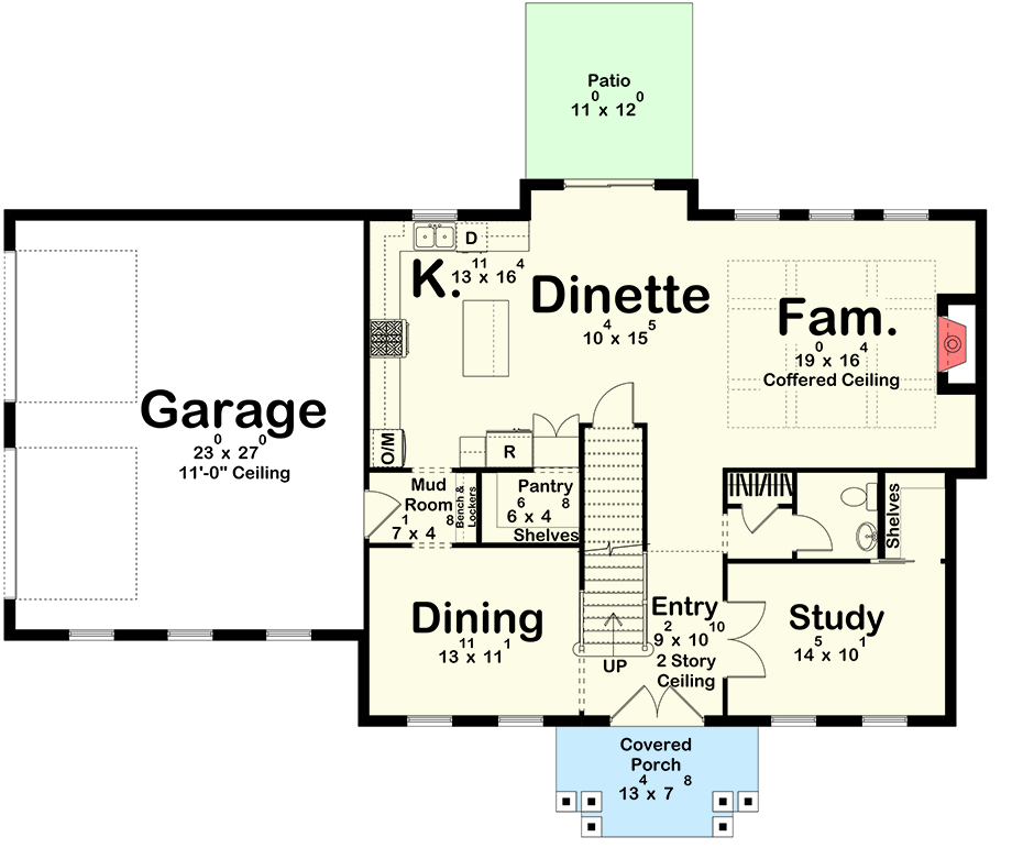 Plan 623659DJ: Classic Colonial House Plan with Three Bedrooms and Two-Car Garage - Floor Plan - Main Level - Slab/Crawl Option - Colonial, Traditional