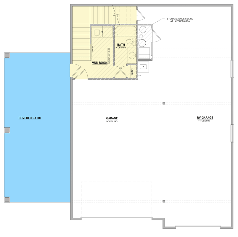 Plan 849121PGE: Traditional Lake Front Plan with Three-Car Garage and Upper Balcony - Floor Plan - Main Level - Craftsman, Farmhouse, Traditional, Vacation