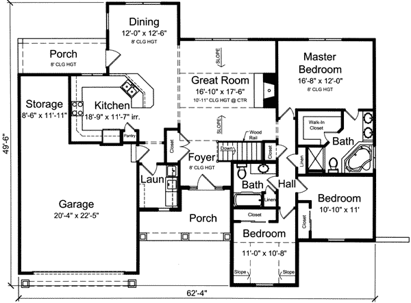 Plan 39184ST: Vaulted Great Room and One-Level Living - Floor Plan - Main Level - Ranch