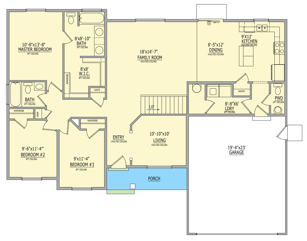 Plan 849128PGE: Craftsman House Plan with Three Bedrooms and Two-Car Garage - Floor Plan - Main Level - Country, Craftsman, Farmhouse, Traditional