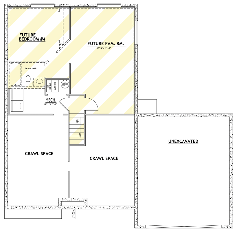 Plan 849132PGE: Craftsman Inspired Traditional House Plan with Three Bedrooms - Floor Plan - Optionally Finished Basement - Craftsman, Traditional