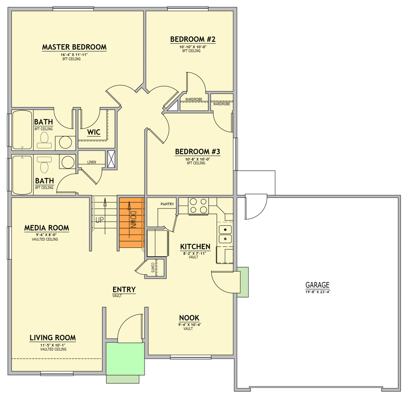 Plan 849132PGE: Craftsman Inspired Traditional House Plan with Three Bedrooms - Floor Plan - Main Level
 - Craftsman, Traditional