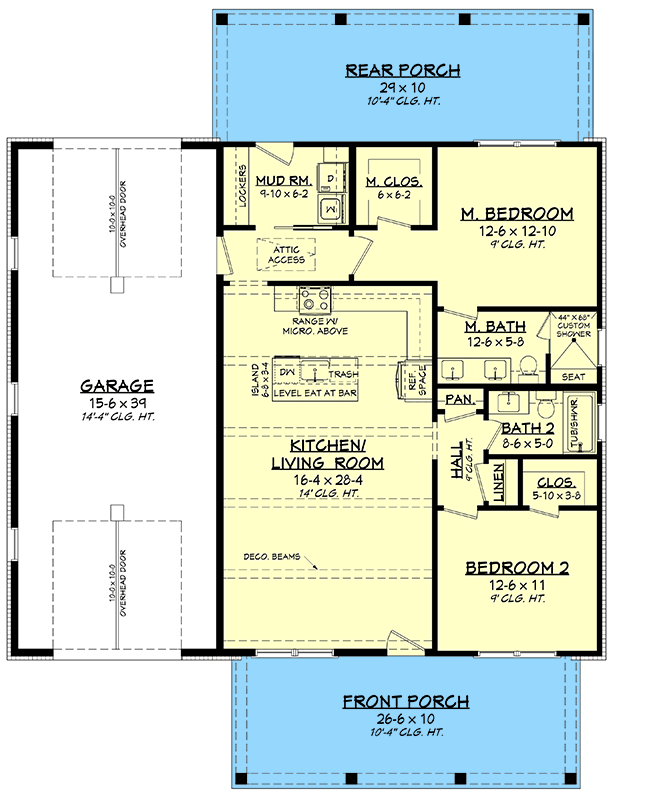Plan 52053HZ: Charming Two-Bedroom Barndominium House Plan with Attached Tandem Garage - Floor Plan - Image #11 - Barndominium, Country, Southern