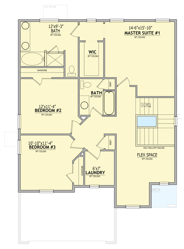 Plan 849134PGE: Three Bedroom Craftsman Cottage House Plan with Two Car Garage - Floor Plan - 2nd Level - Cottage, Craftsman, Traditional
