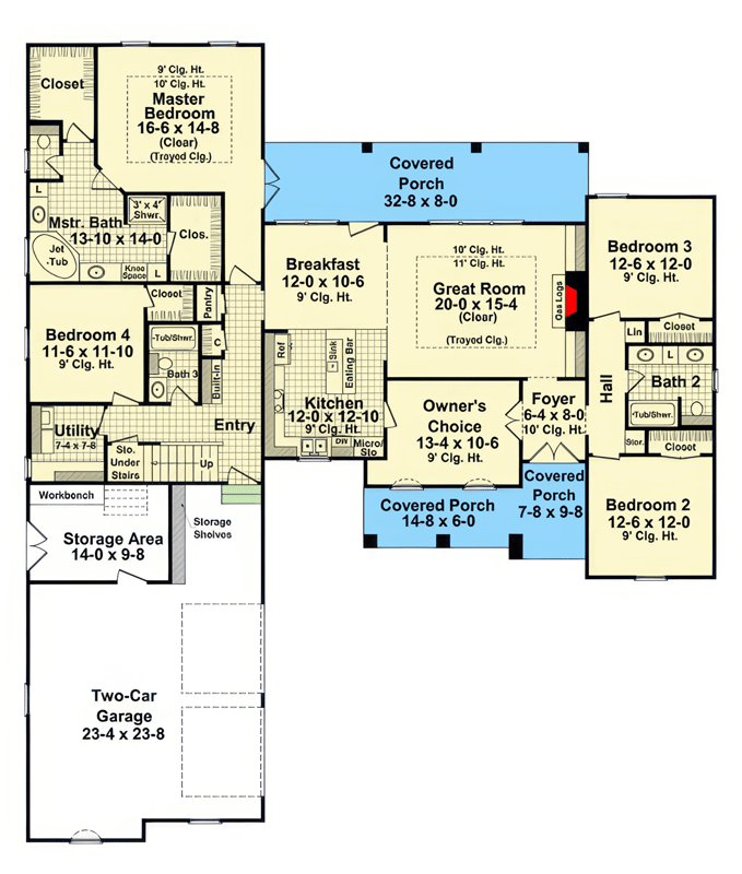 Plan 51396MM: Charming Craftsman House Plan with Four Bedrooms and Spacious Living - Floor Plan - Main Level - Craftsman, European, Traditional