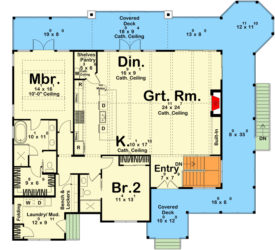 Plan 623660DJ: Charming Beach Cottage House Plan with Wraparound Porch and Two Bedrooms - Floor Plan - Image #21 - Beach, Cottage, Country