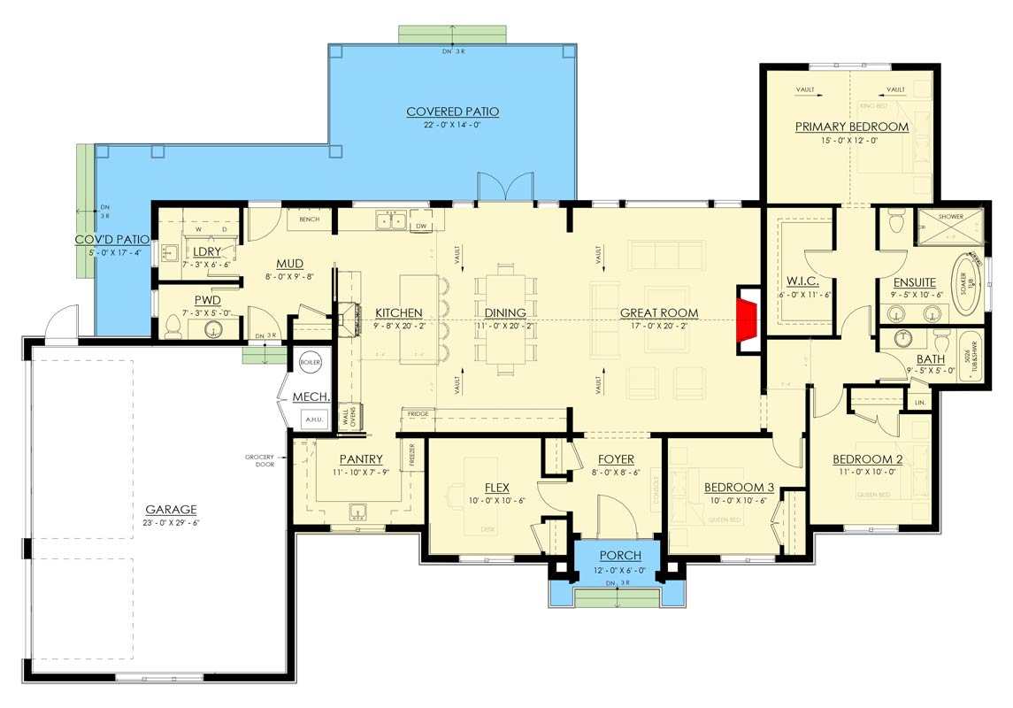 Plan 270134AF: European Style House Plan with 3 Bedrooms and Vaulted Ceilings - Floor Plan - Image #4 - European, Traditional