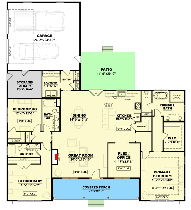 Plan 810066RBT: Modern Farmhouse House Plan with Split Bedrooms and 2-Car Garage - Floor Plan - Image #10 - Barndominium, Country, Farmhouse, New American, Traditional