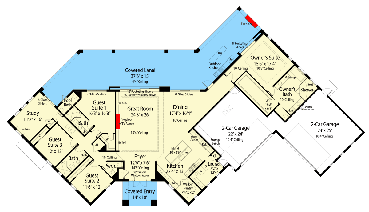 Plan 33282ZR: Modern Coastal Contemporary House Plan with 4 Bedrooms and 4 Car Garage - Floor Plan - Image #35 - Coastal Contemporary, Contemporary, Modern