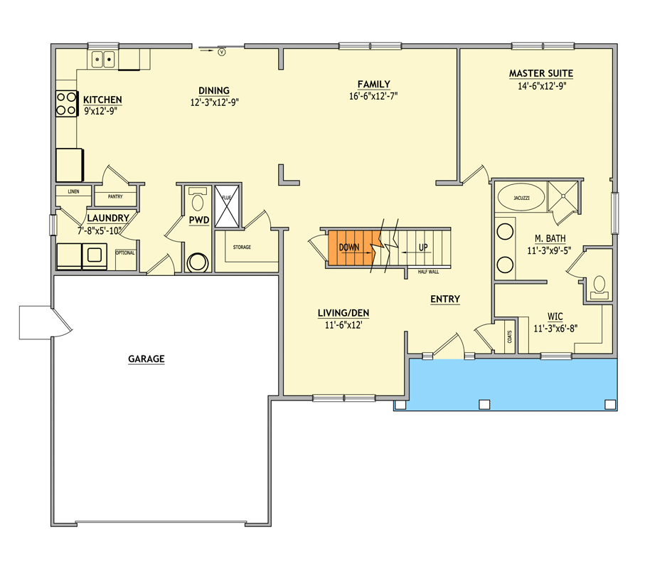 Plan 849137PGE: Craftsman Traditional House Plan with Four Bedrooms and Master Suite - Floor Plan - Main Level - Craftsman, Traditional