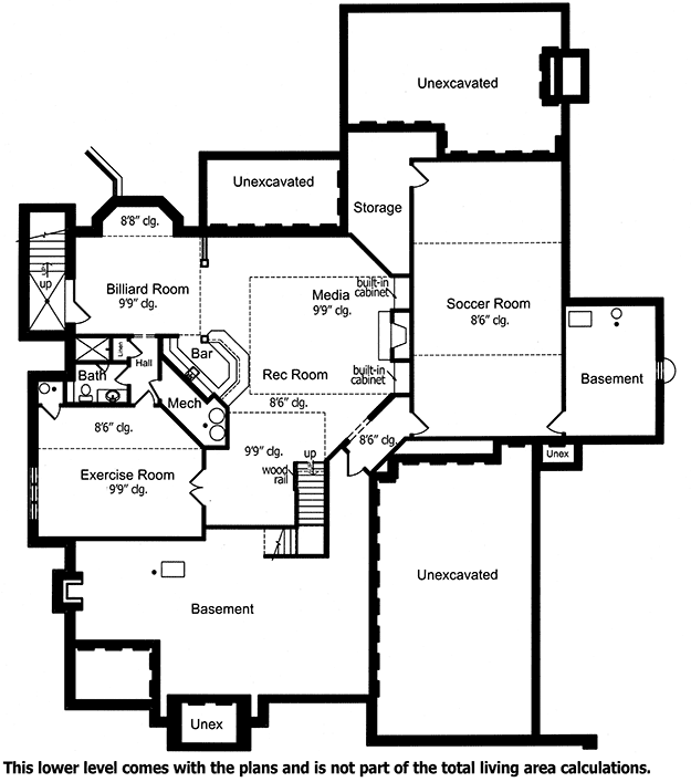 Plan 39221ST: Master Down with Great Outdoor Spaces - Floor Plan - Basement - European, Traditional