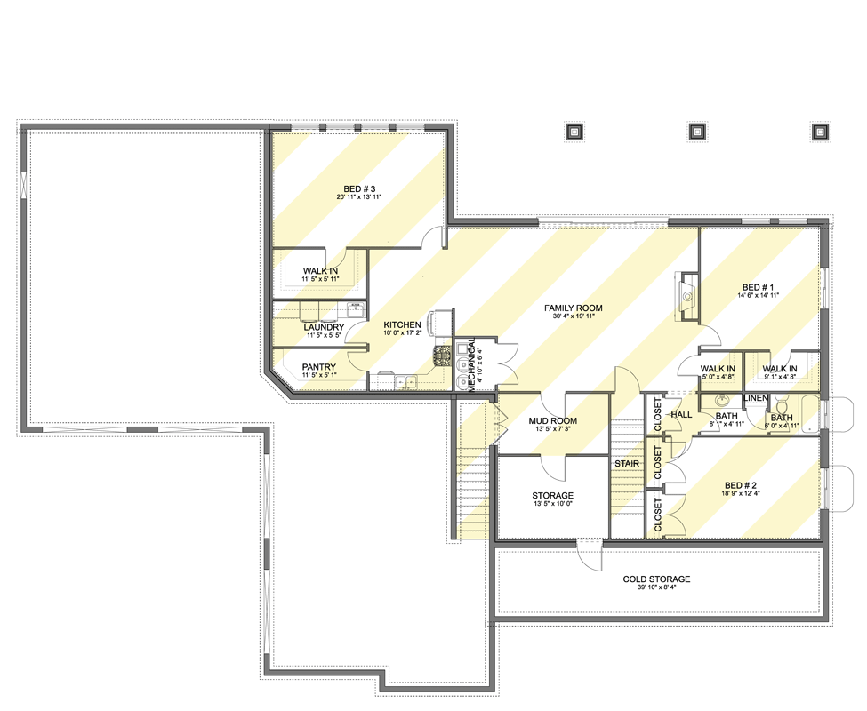 Plan 61763UT: Traditional Craftsman House Plan with 3 Bedrooms and 4-Car Garage - Floor Plan - Optionally Finished Basement - Craftsman, Traditional