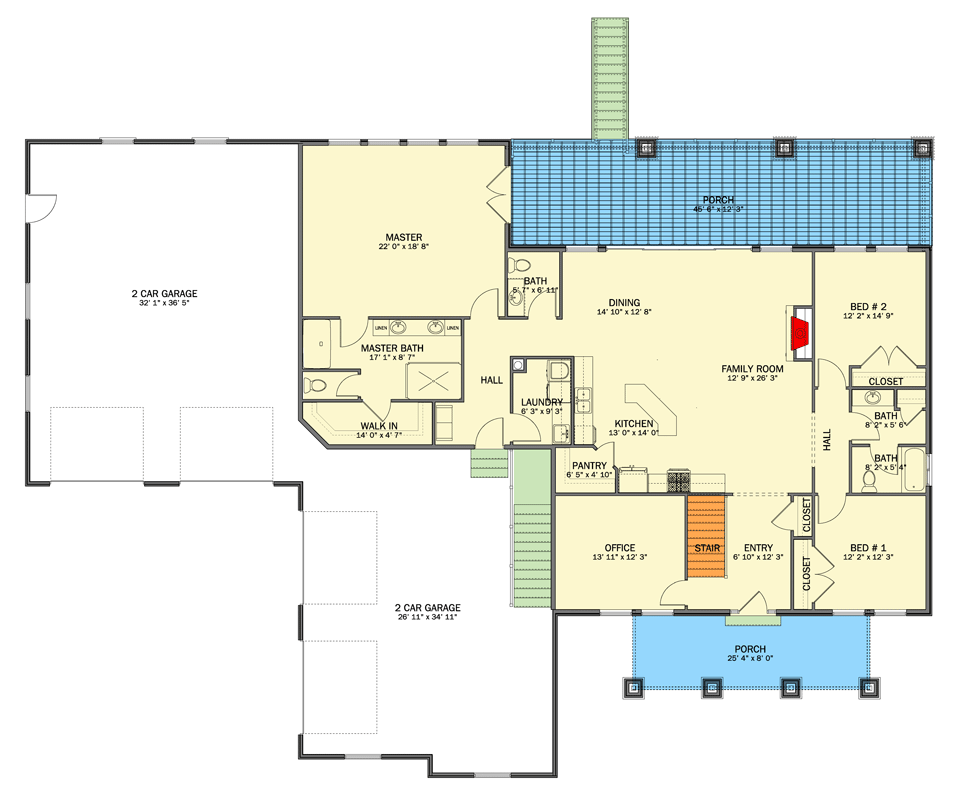 Plan 61763UT: Traditional Craftsman House Plan with 3 Bedrooms and 4-Car Garage - Floor Plan - Main Level - Craftsman, Traditional