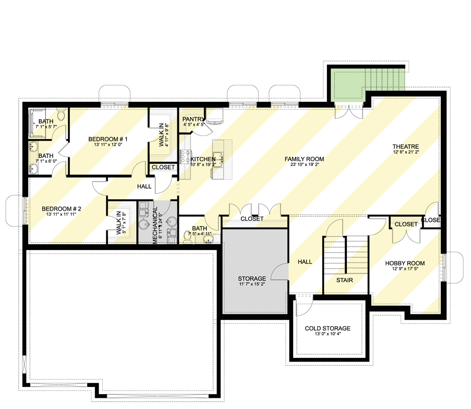 Plan 61764UT: Craftsman Ranch House Plan with 3 Bedrooms and 3-Car Garage - Floor Plan - Optionally Finished Basement - Craftsman, Ranch