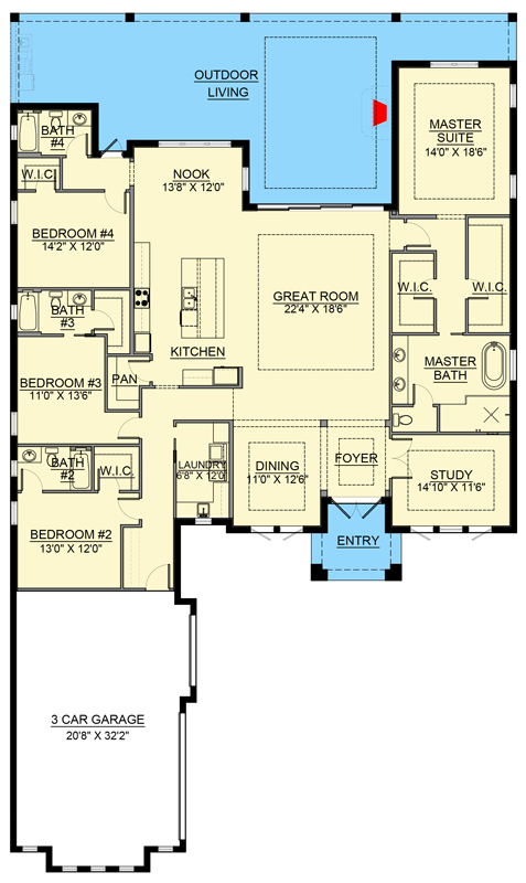 Plan 65778BS: Contemporary Florida-Style House Plan with Four Bedrooms and Three-Car Garage - Floor Plan - Image #6 - Contemporary, Florida-Style, Modern