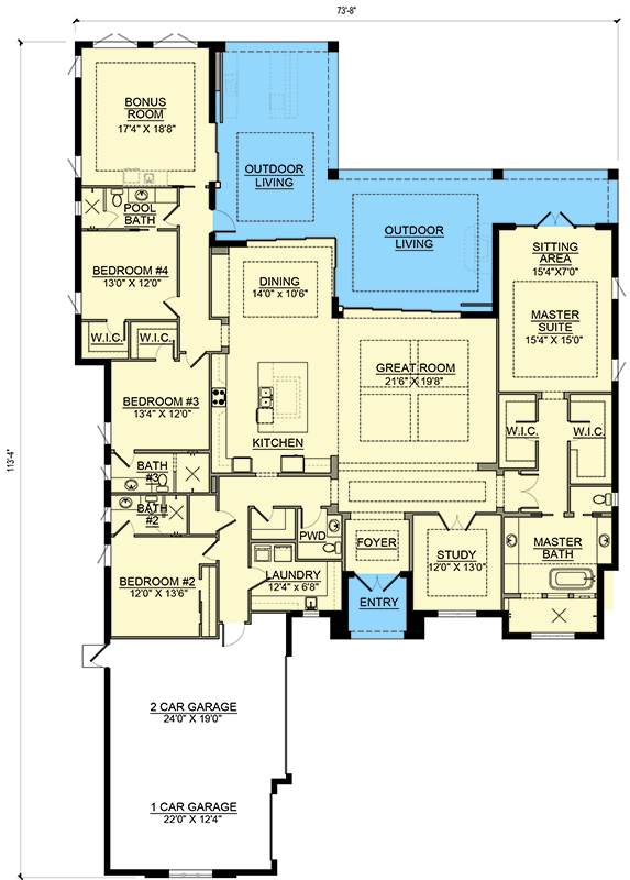 Plan 65784BS: Contemporary Transitional Florida-Style House Plan with 4 Bedrooms and 3-Car Garage - Floor Plan - Image #6 - Contemporary, Florida-Style, Modern, Transitional