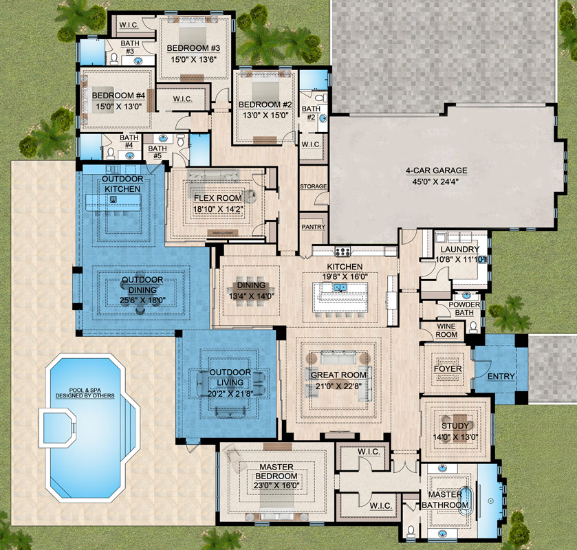 Plan 65789BS: Coastal Contemporary House Plan with Four Bedrooms and Expansive Lanai - Floor Plan - Image #6 - Coastal Contemporary, Florida-Style, Modern